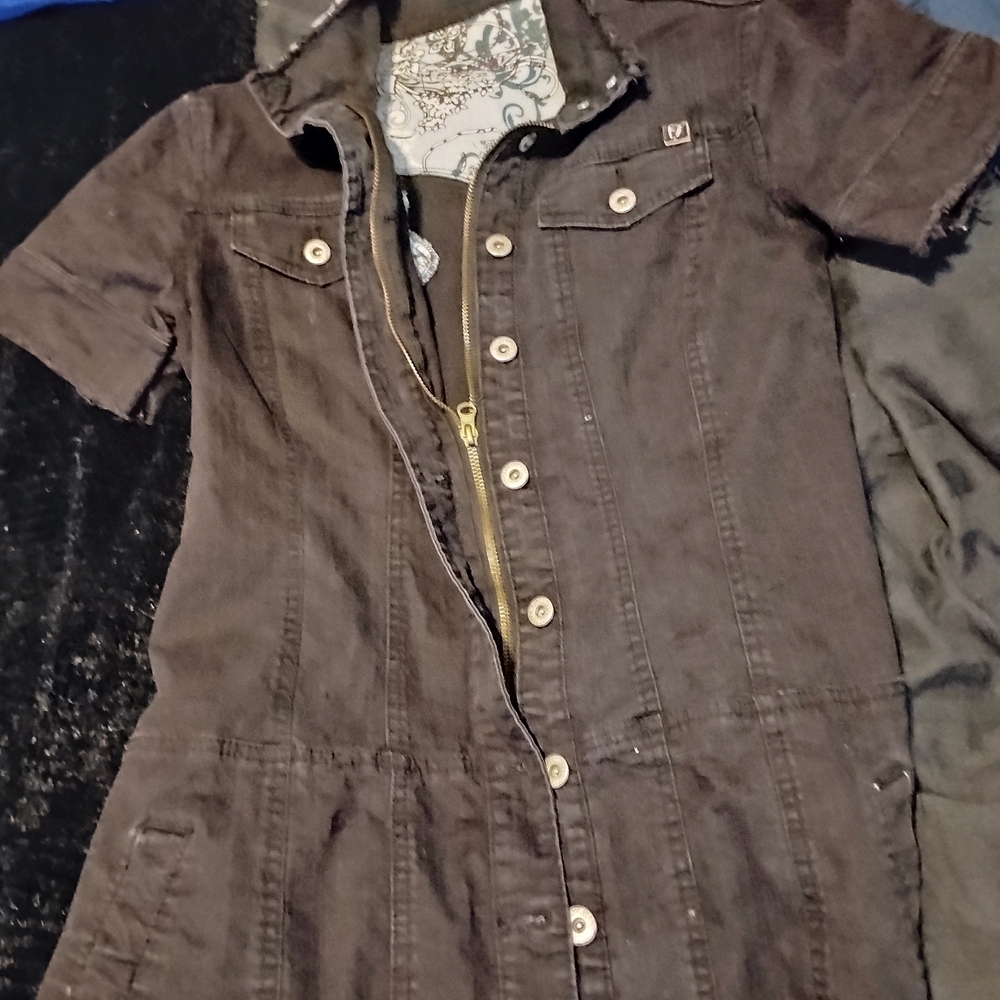 Black Short-Sleeve Button-Up Dress